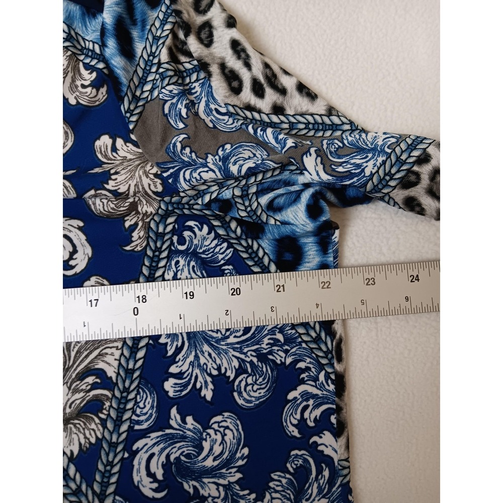 Susan Graver Artisan Blue Animal Print Tunic Womens L V-Neck Rhinestone - Picture 4 of 7